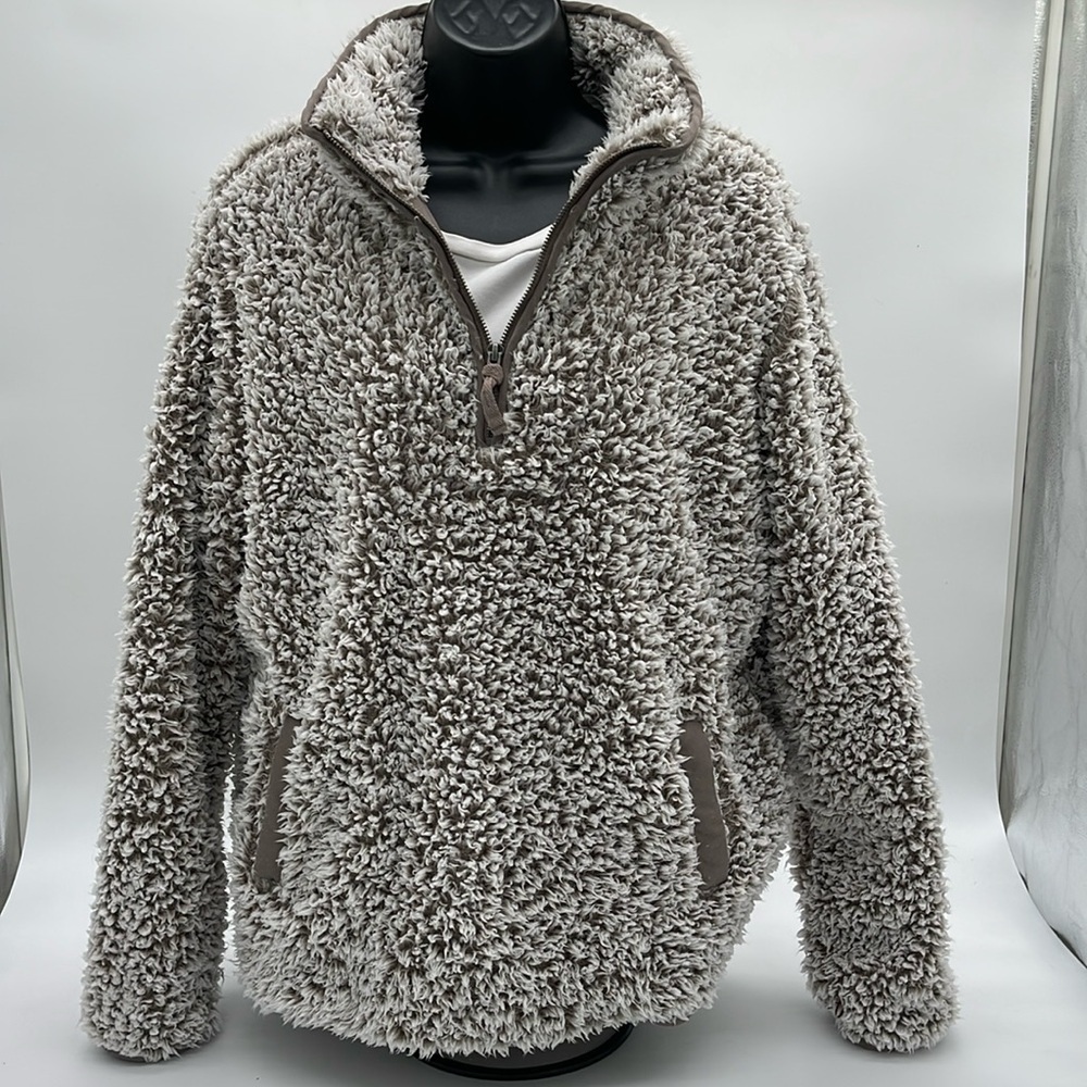 Altar'd State Teddy Bear Fleece Jacket Quarter Zip Pullover Medium Cream
Brown